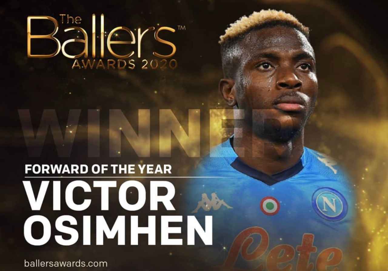 Victor Osimhen premiato miglior calciatore nigeriano 2020. Foto ufficiale Ballers Awards