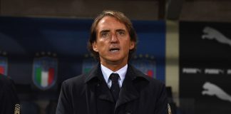Nazionale italiana, il tecnico Roberto Mancini a bordocampo durante la partita di Nations League con l'Olanda, 14 ottobre 2020 (foto di Claudio Villa/Getty Images)