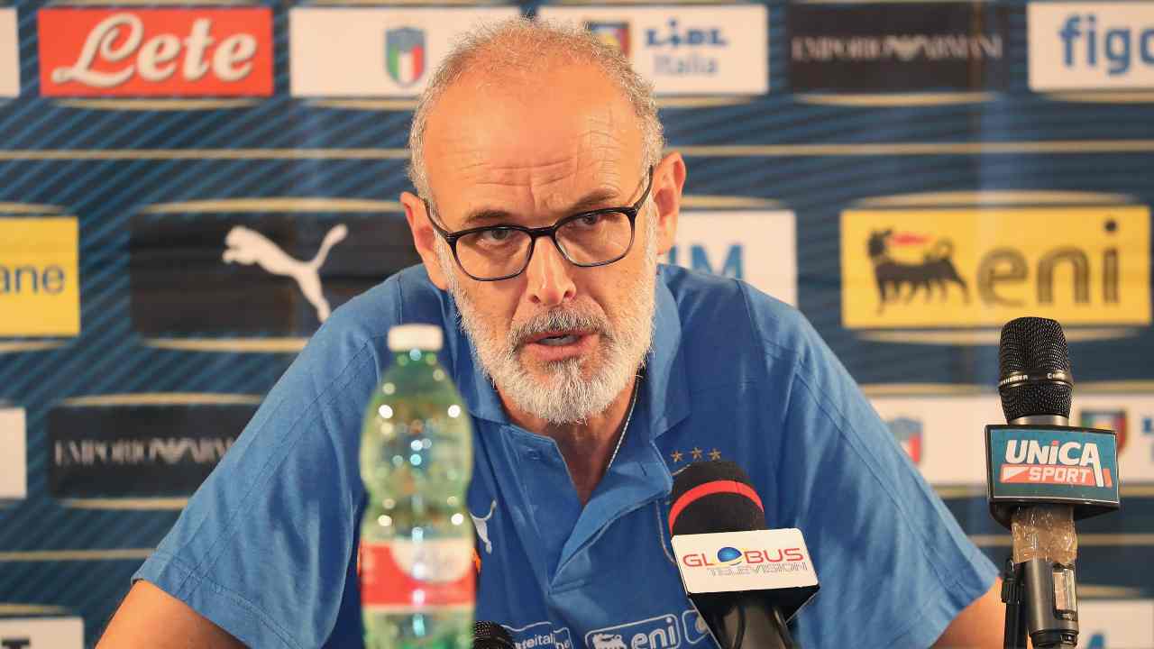 Italia U21, il tecnico Paolo Nicolato in conferenza stampa. Catania, 2 settembre 2019 (foto di Maurizio Lagana/Getty Images).
