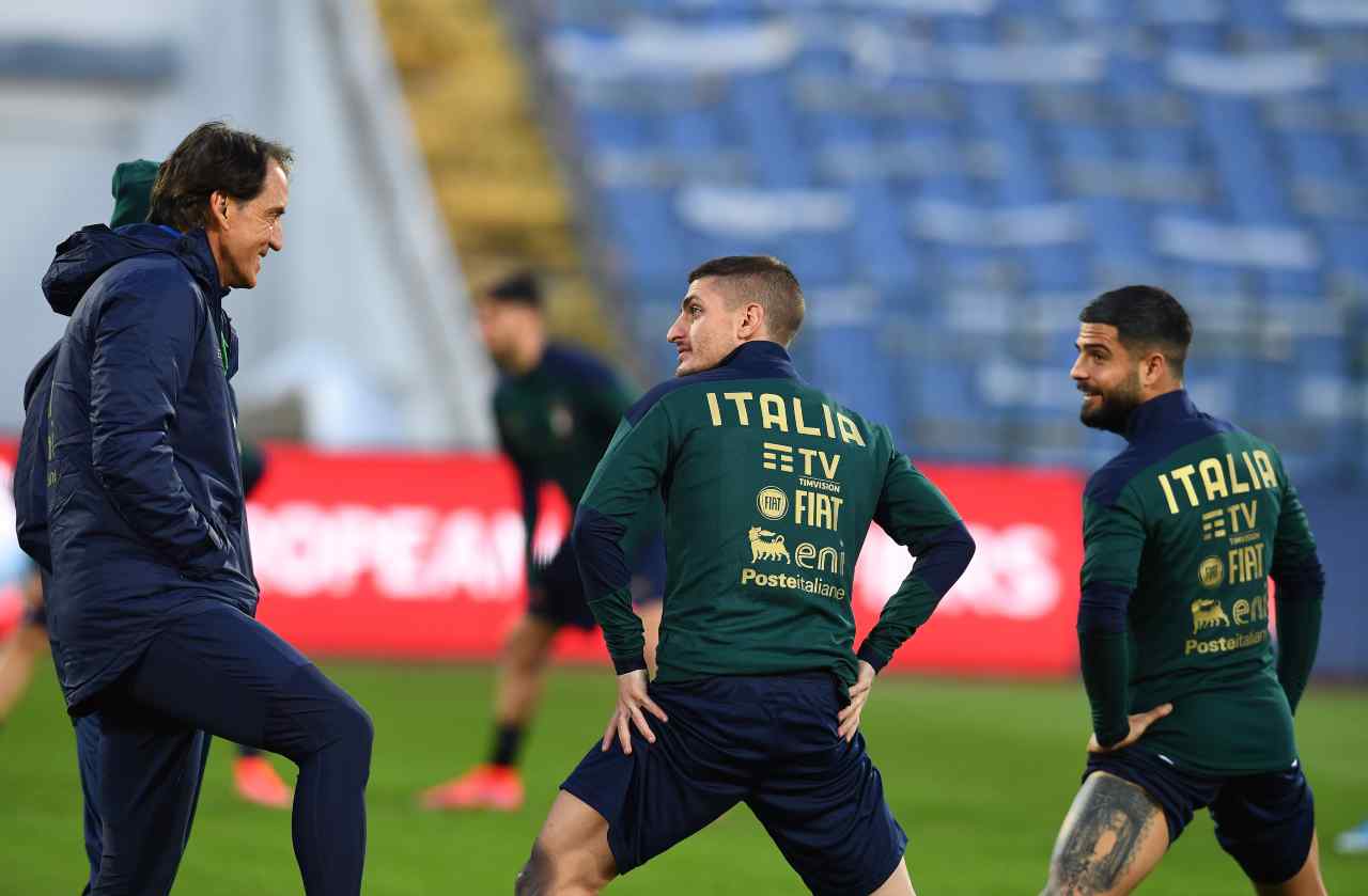 Mancini e Verratti con l'Italia. Getty Images