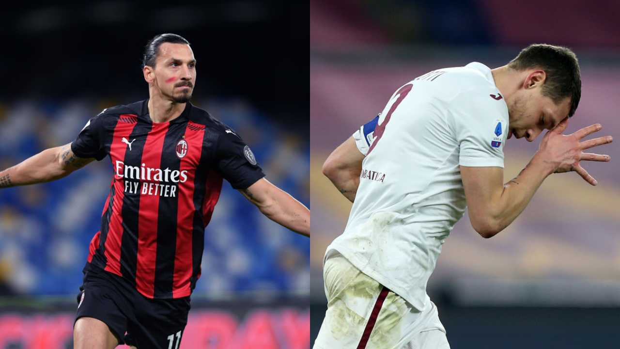 Zlatan Ibrahimovic (attaccante del Milan) e Andrea Belotti (attaccante del Torino) (credit: Getty Images)