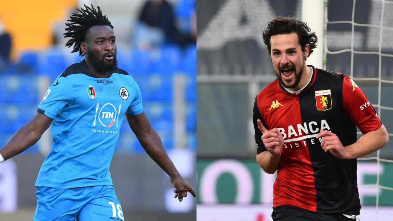 M'Bala Nzola (attaccante dello Spezia) e Mattia Destro (attaccante del Genoa) (credit: Getty Images)