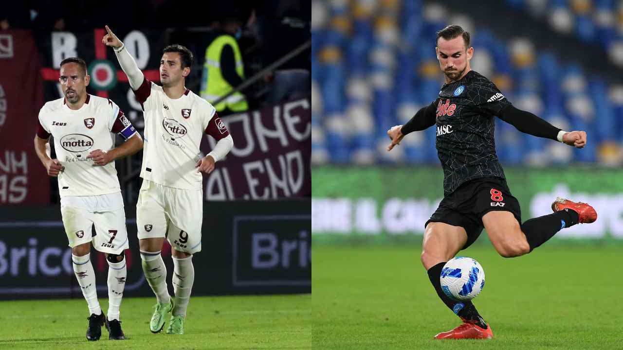 Bonazzoli e Ribery (Salernitana) e Fabian Ruiz (Napoli) - credit: Getty Images