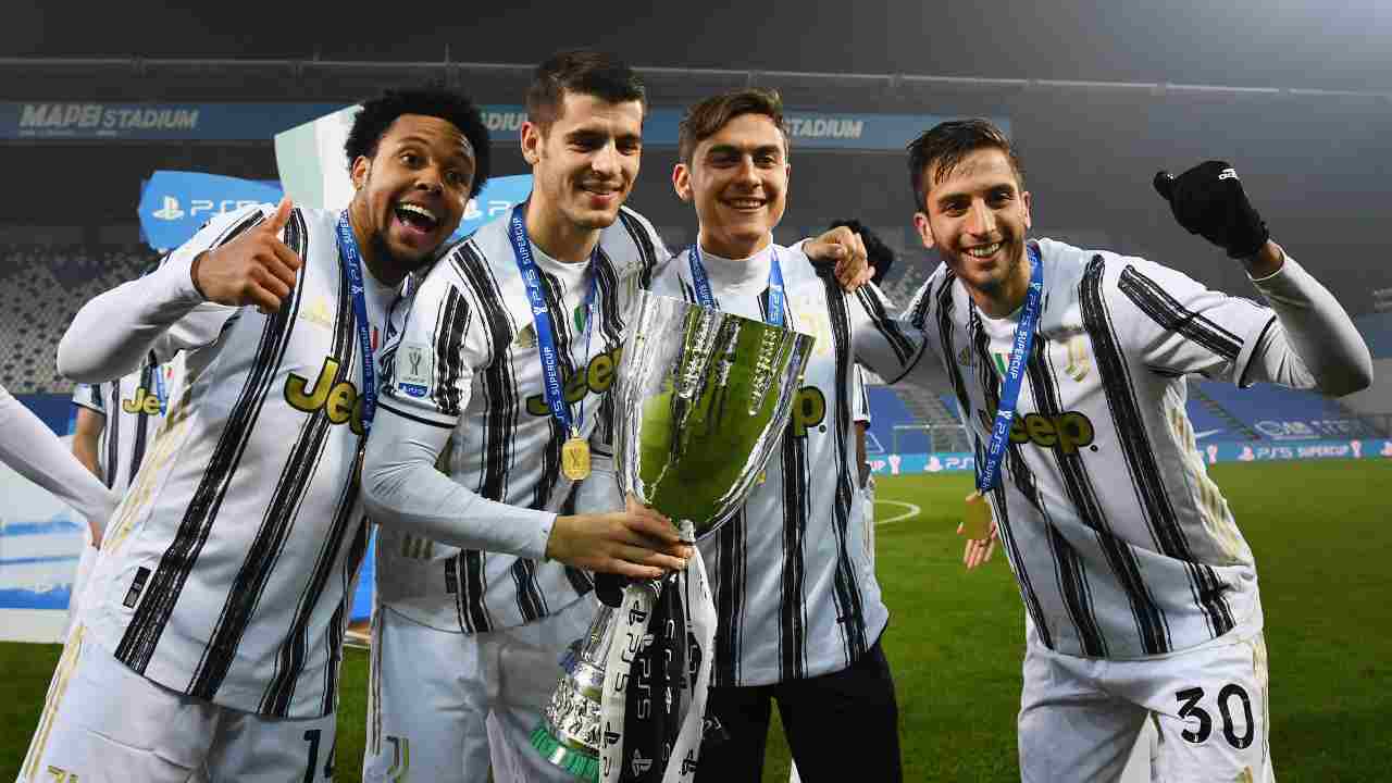 Da sinistra a destra Weston McKennie (centrocampista), Paulo Dybala, Alvaro Morata (attaccanti) e Rodrigo Bentancur (centrocampista)