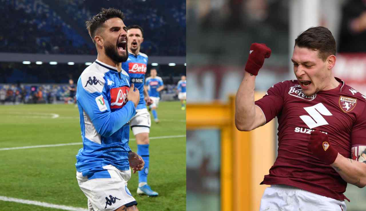 Lorenzo Insigne (attaccante del Napoli) e Andrea Belotti (attaccante del Torino) (credit: Getty Images)