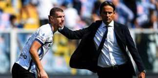 Edin Dzeko (attaccante dell'Inter) e Simone Inzaghi (allenatore dell'Inter) (credit: Getty Images)