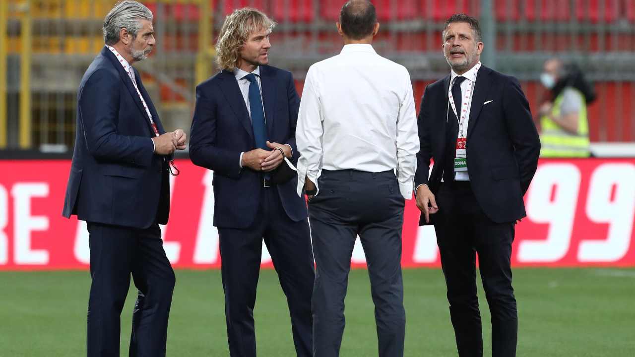 Maurizio Arrivabene, Pavel Nedved, Federico Cherubini (dirigenti Juventus) e Massimiliano Allegri (allenatore Juventus) (credit: Getty Images)
