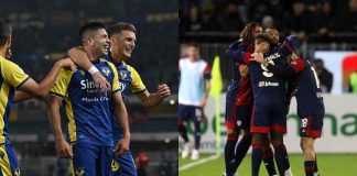 Hellas Verona e Cagliari che festeggiano un gol - credits: Getty Images. Sportmeteoweek