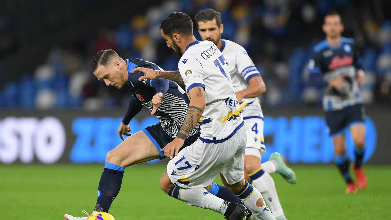 Zielinski (Napoli) e Ceccherini (Hellas Verona) - credit: Getty Images. Sportmeteoweek