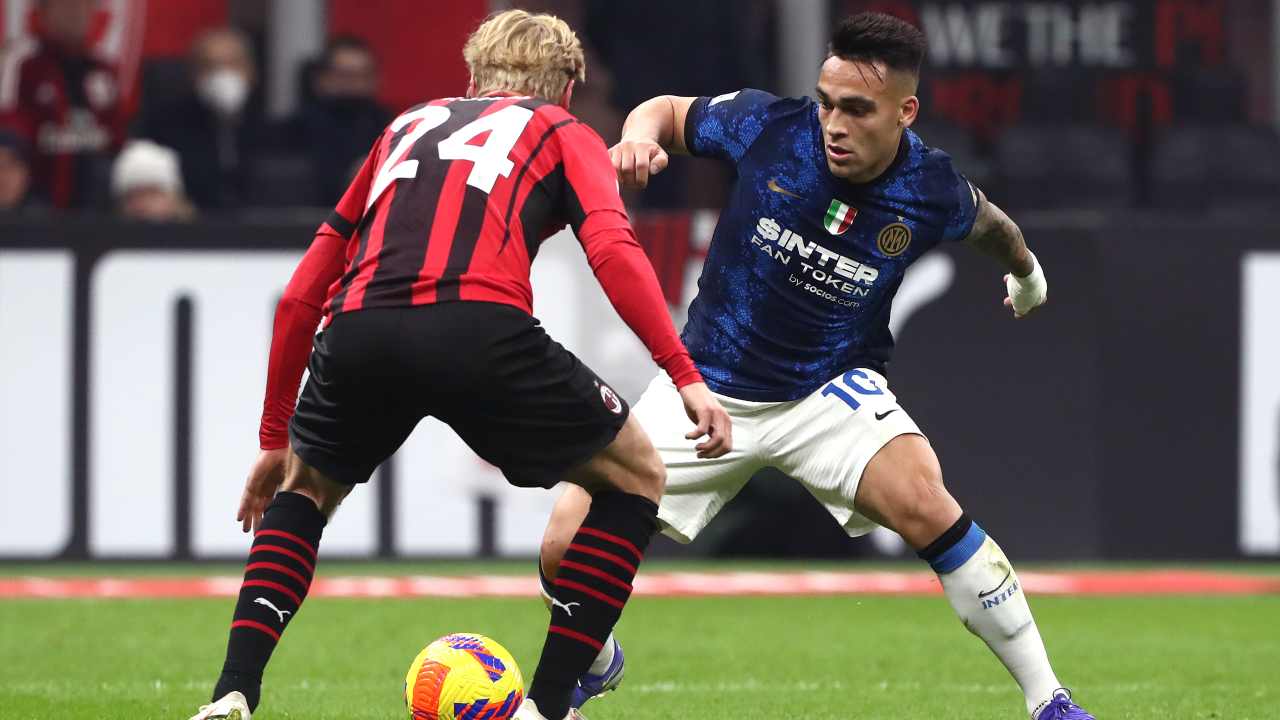 Kjaer (Milan) e Lautaro (Inter) - credit: Getty Images. Sportmeteoweek