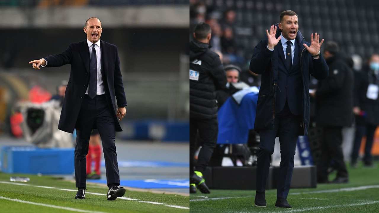 Massimiliano Allegri, allenatore della Juventus e Andriy Shevchenko, allenatore del Genoa (credit: Getty Images)