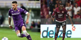 Biraghi e Simy, giocatori di Fiorentina e Salernitana - credits: Getty Images. Sportmeteoweek