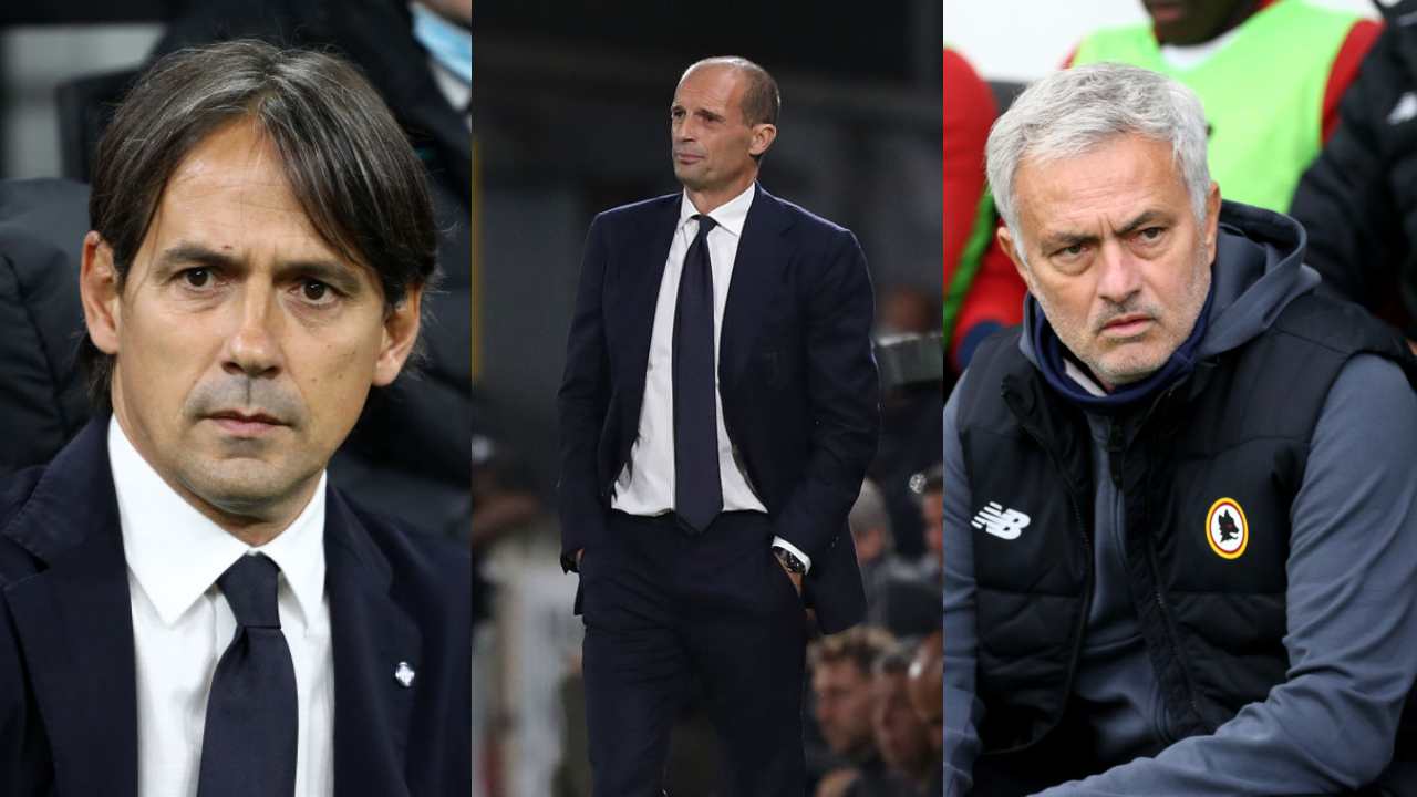 Simone Inzaghi, allenatore dell'Inter, Massimiliano Allegri, allenatore della Juventus e José Mourinho, allenatore della Roma (credit: Getty Images)