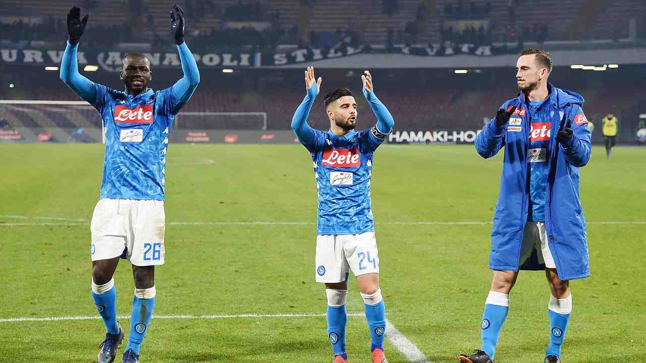 Kalidou Koulibaly, Lorenzo Insigne e Fabian Ruiz, calciatori del Napoli (credit: Getty Images)
