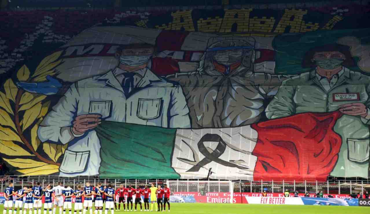 Coreografia Curva Sud durante il derby Milan-Inter (credit: Sky tg24)