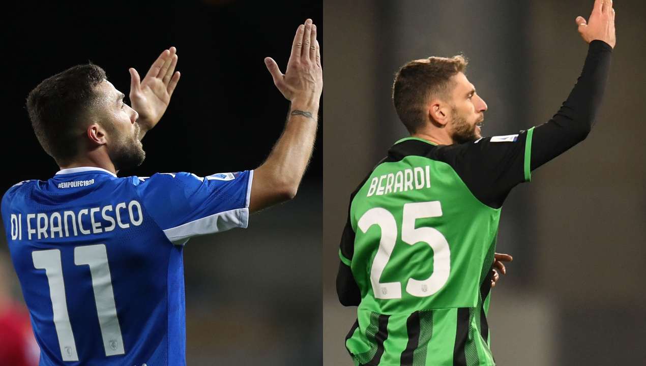 Di Francesco e Berardi, attaccanti di Empoli e Sassuolo, in gol nell'ultimo turno di campionato - credits: Getty Images. Sportmeteoweek