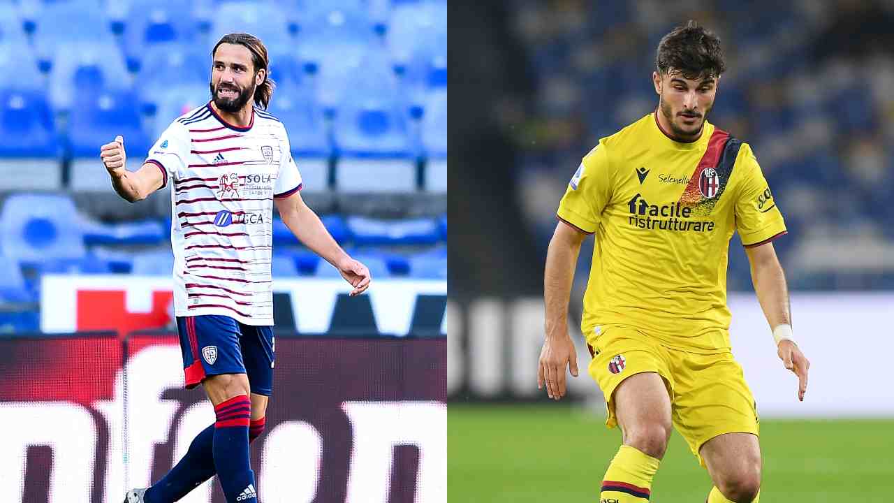 Pavoletti e Orsolini, attaccanti di Cagliari e Bologna - credits: Getty Images. Sportmeteoweek