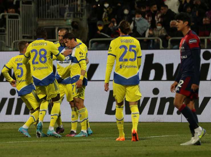 Giocatori della Juventus dopo il gol (Credit Foto Ansa)
