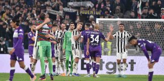 Festeggiamenti dei giocatori bianconeri al termine di Juventus - Fiorentina (Credit Foto Ansa)